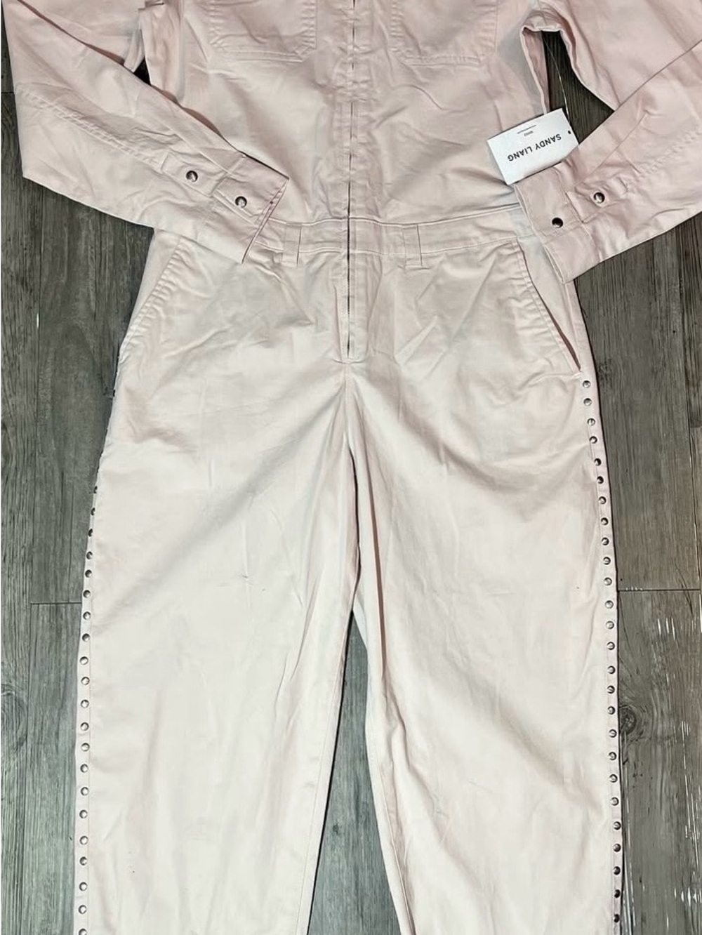 Sandy Liang Pale Pink Stud-Trim Long Sleeve Jumpsuit